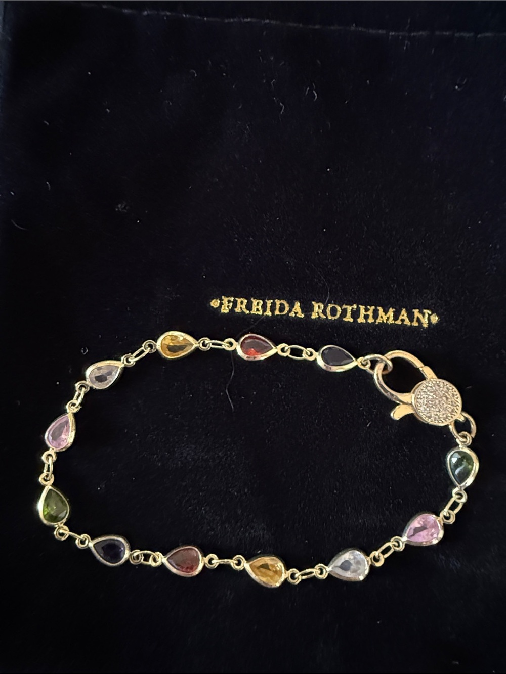 Freida Rothman Multi-Color Teardrop Chain Bracelet in Gold